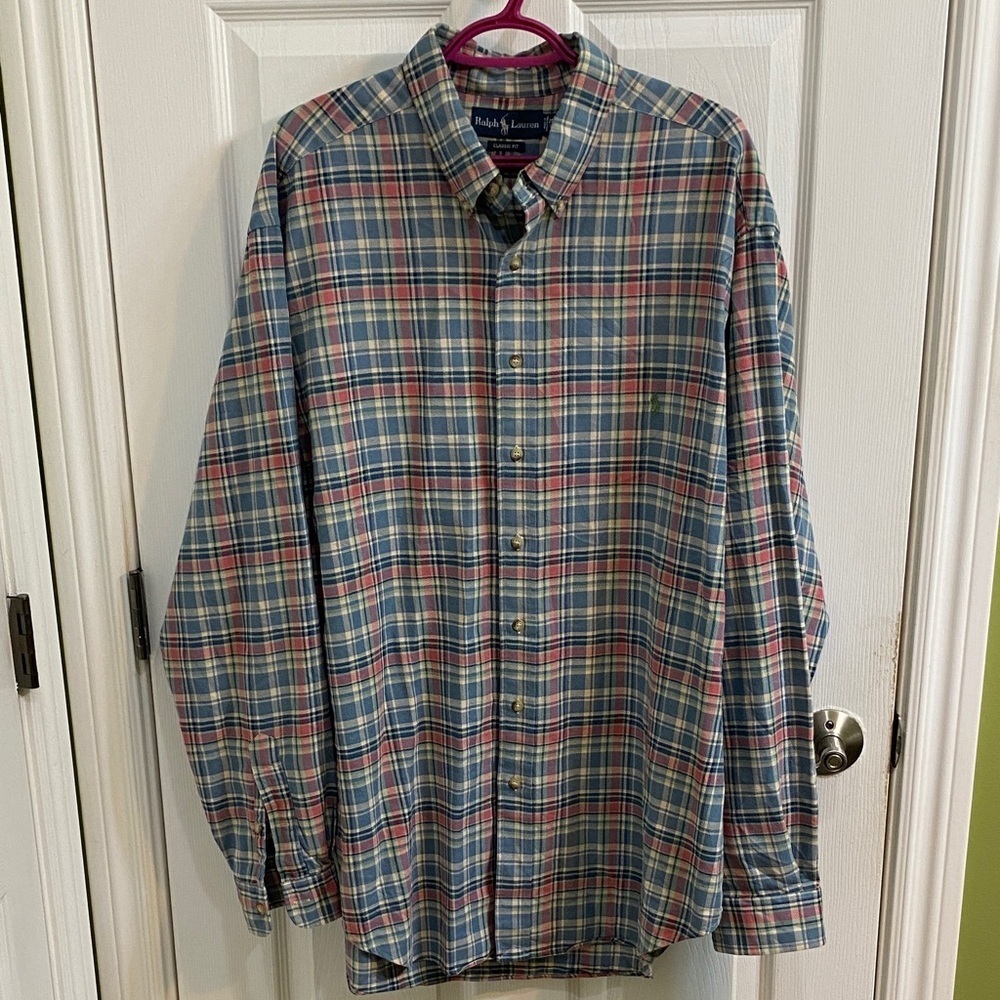 Ralph Lauren Classic Fit Button Long Sleeve Shirt 2XLT MC23 Plaid Vintage Look